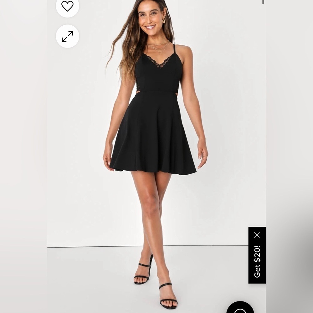 Worn once! Size L Lush black dress with side cut outs and lace
